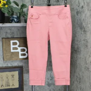 Belle by Kim Gravel Women's Flexibelle Pull-On Cuffed Jeans Sunrise Pink 12