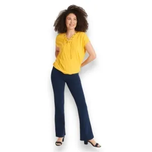 Betabrand Boot-Cut 4-Pocket Betabrand Yoga Denim, Dark Indigo L - Stretchy