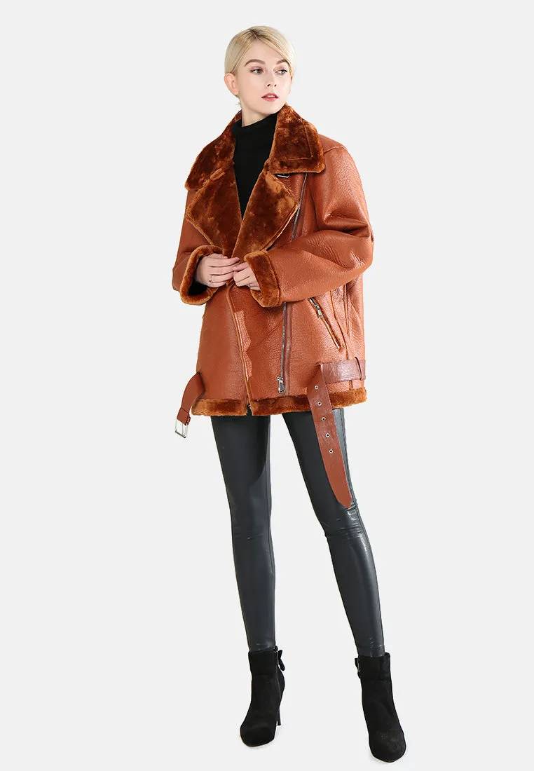 biker jacket with faux fur collar
