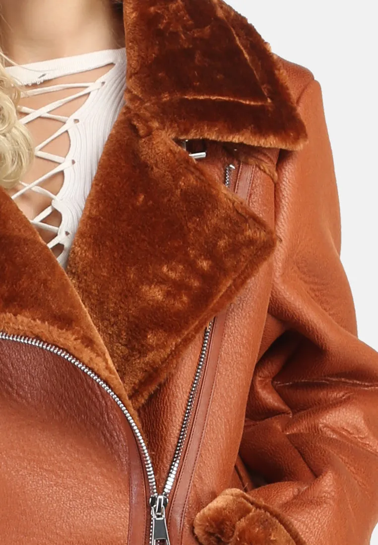biker jacket with faux fur collar