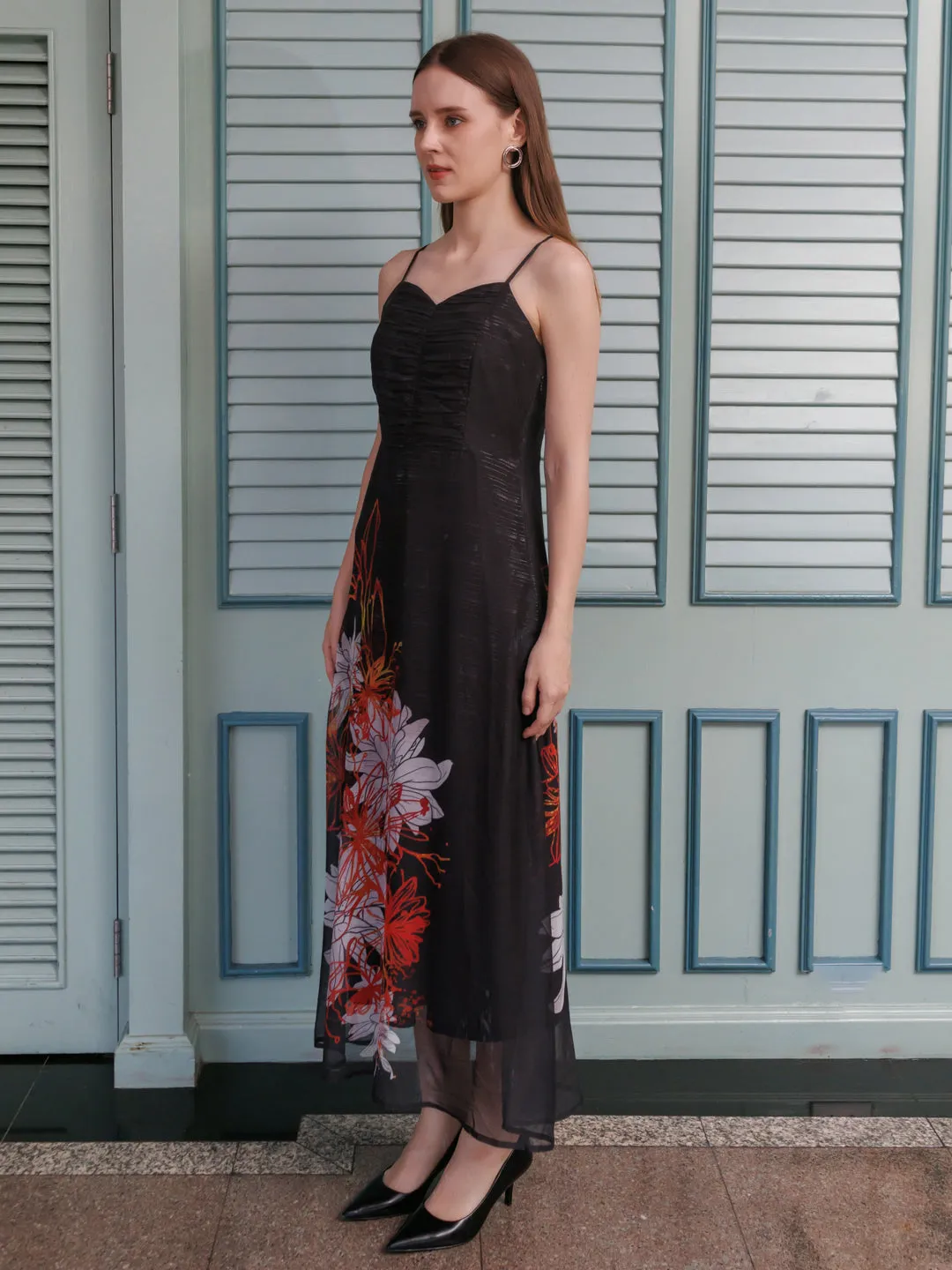 Black Floral Print Maxi Dress