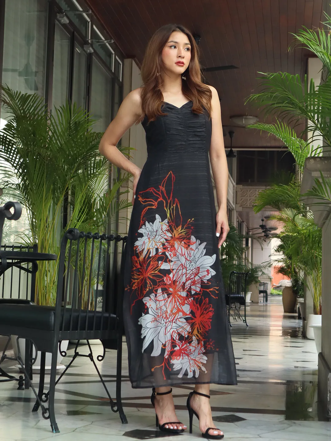 Black Floral Print Maxi Dress