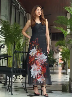 Black Floral Print Maxi Dress