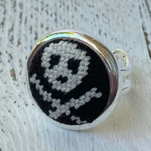 Black Jolly Roger Needlepoint Ring