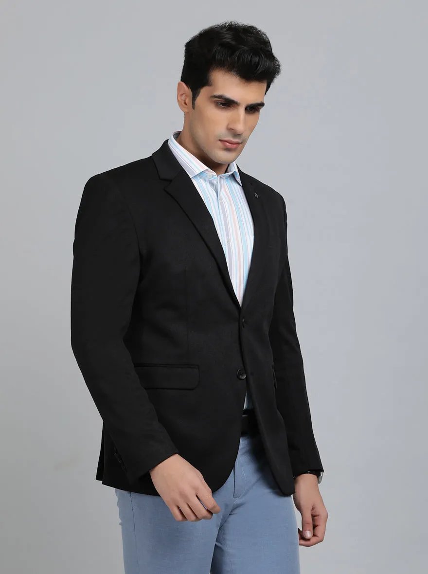 Black Solid Regular Fit Blazer | JB Studio