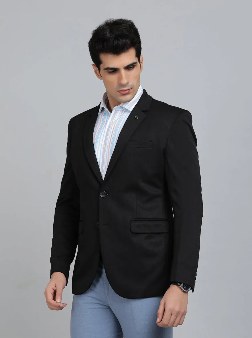 Black Solid Regular Fit Blazer | JB Studio