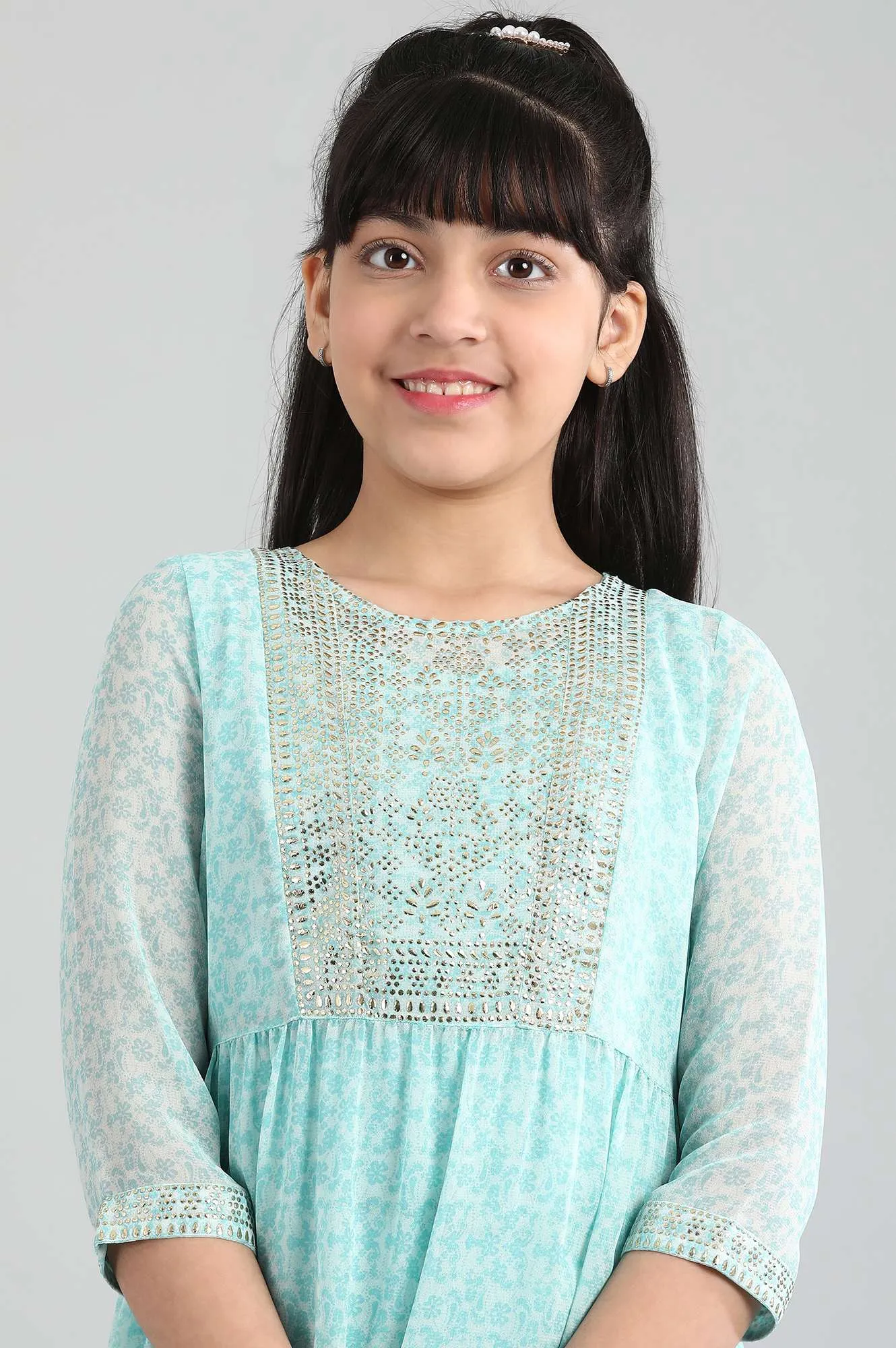 Blue A-line kurta- Tights Girls Set