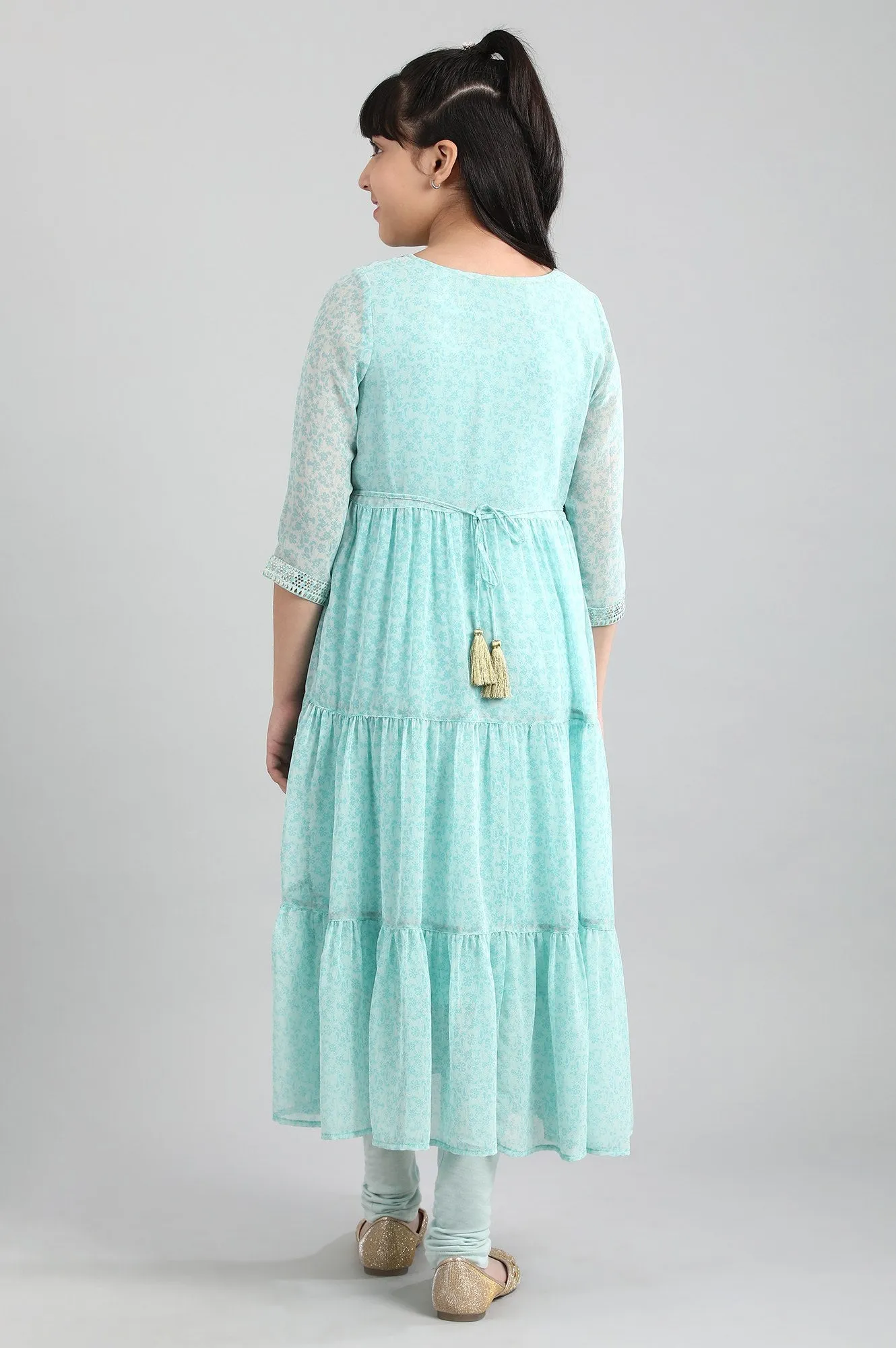 Blue A-line kurta- Tights Girls Set