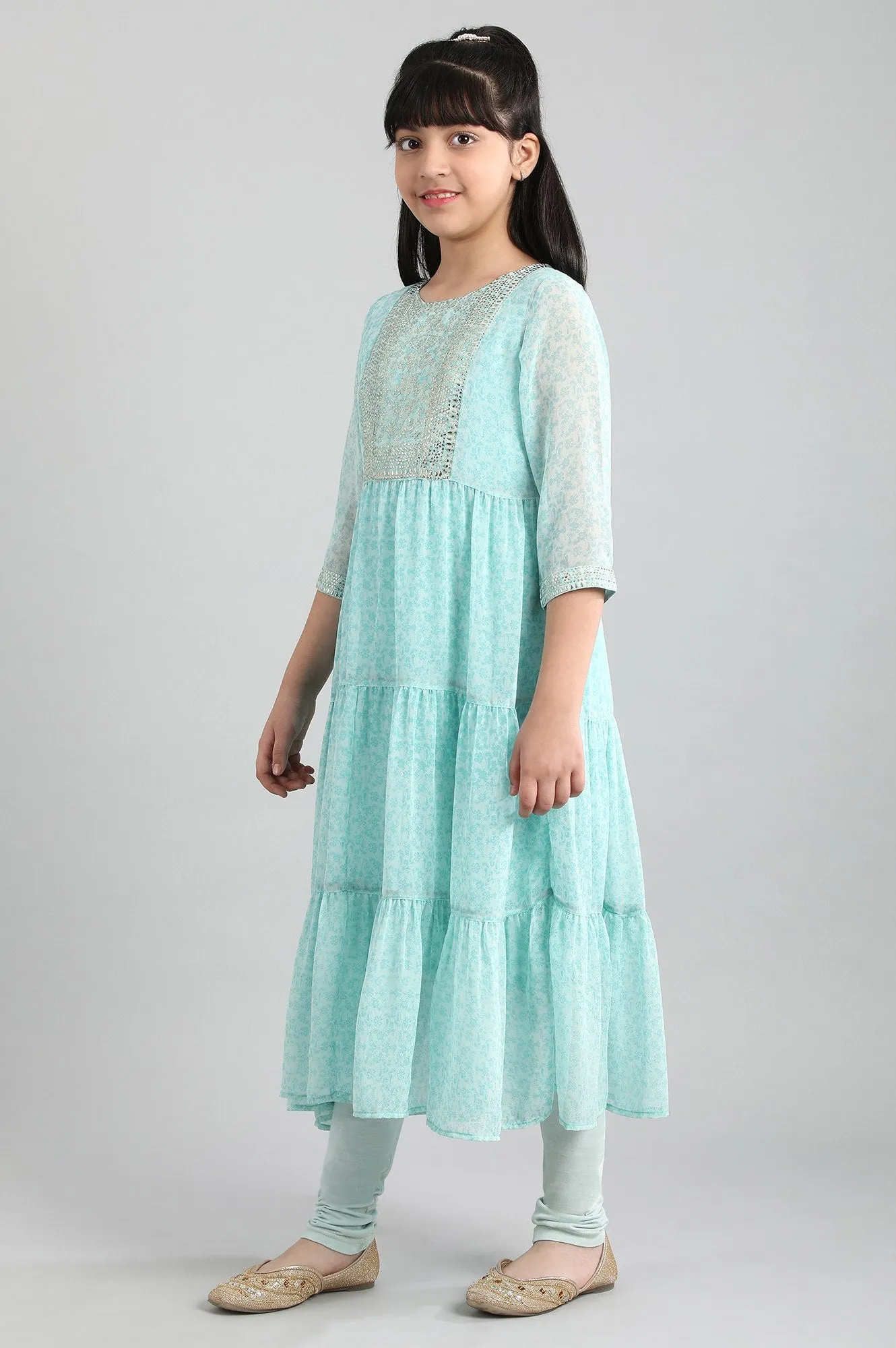 Blue A-line kurta- Tights Girls Set