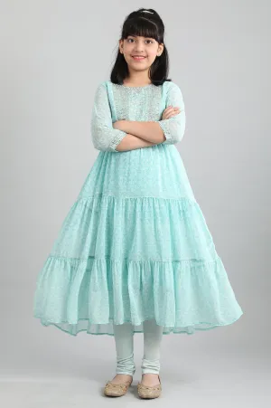 Blue A-line kurta- Tights Girls Set