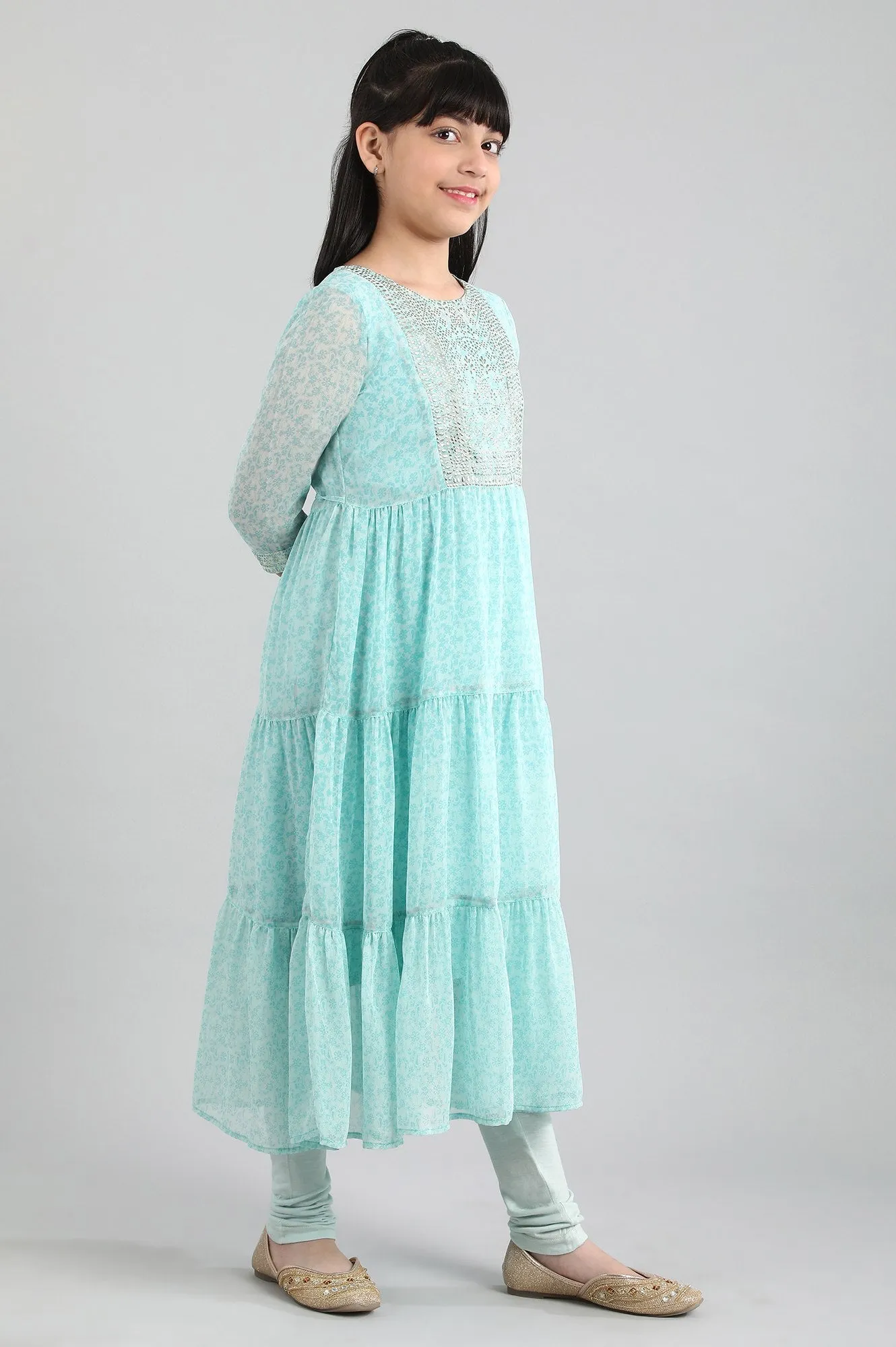 Blue A-line kurta- Tights Girls Set