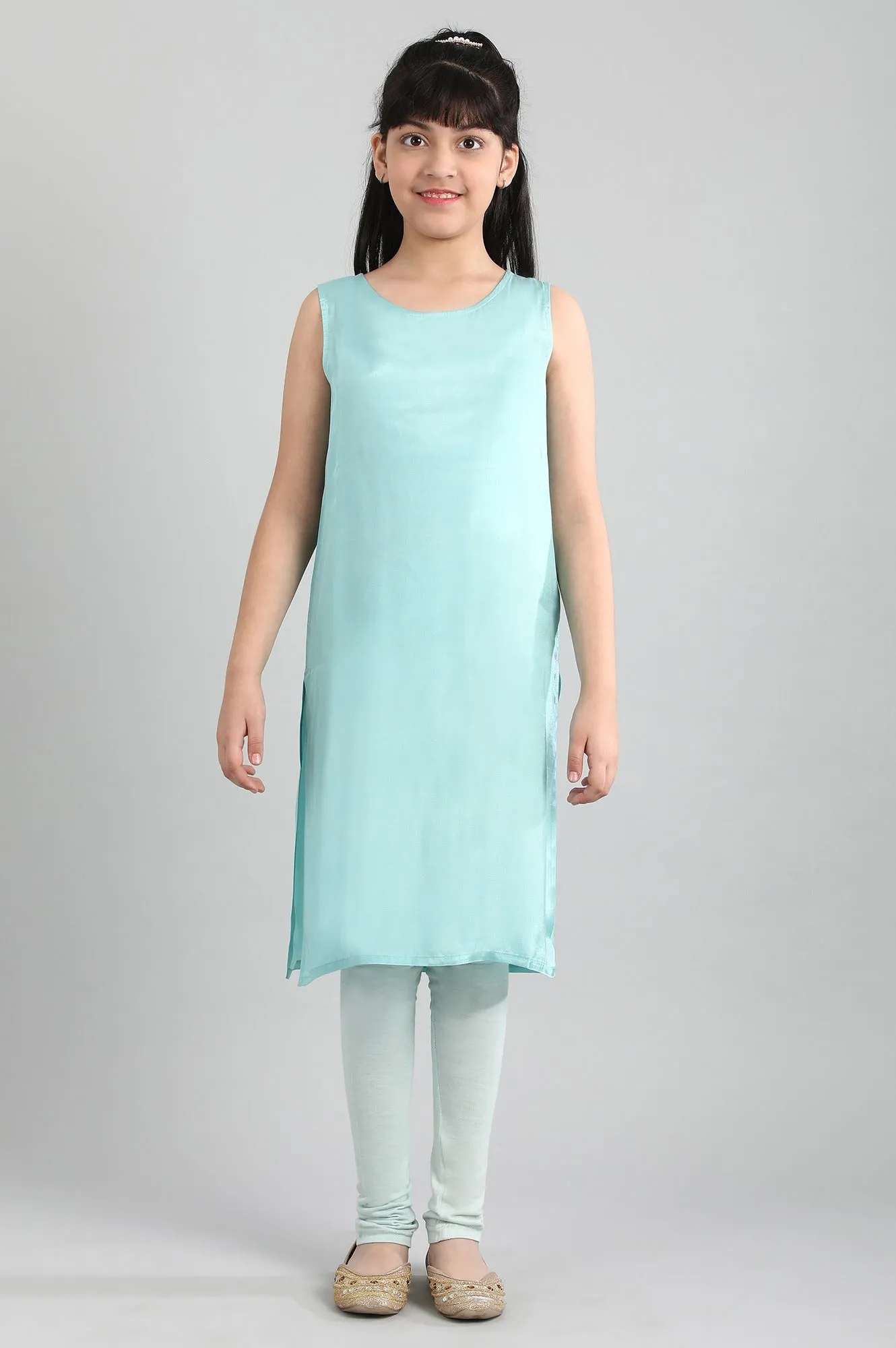 Blue A-line kurta- Tights Girls Set
