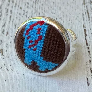 Blue Cowboy Boot Needlepoint Ring