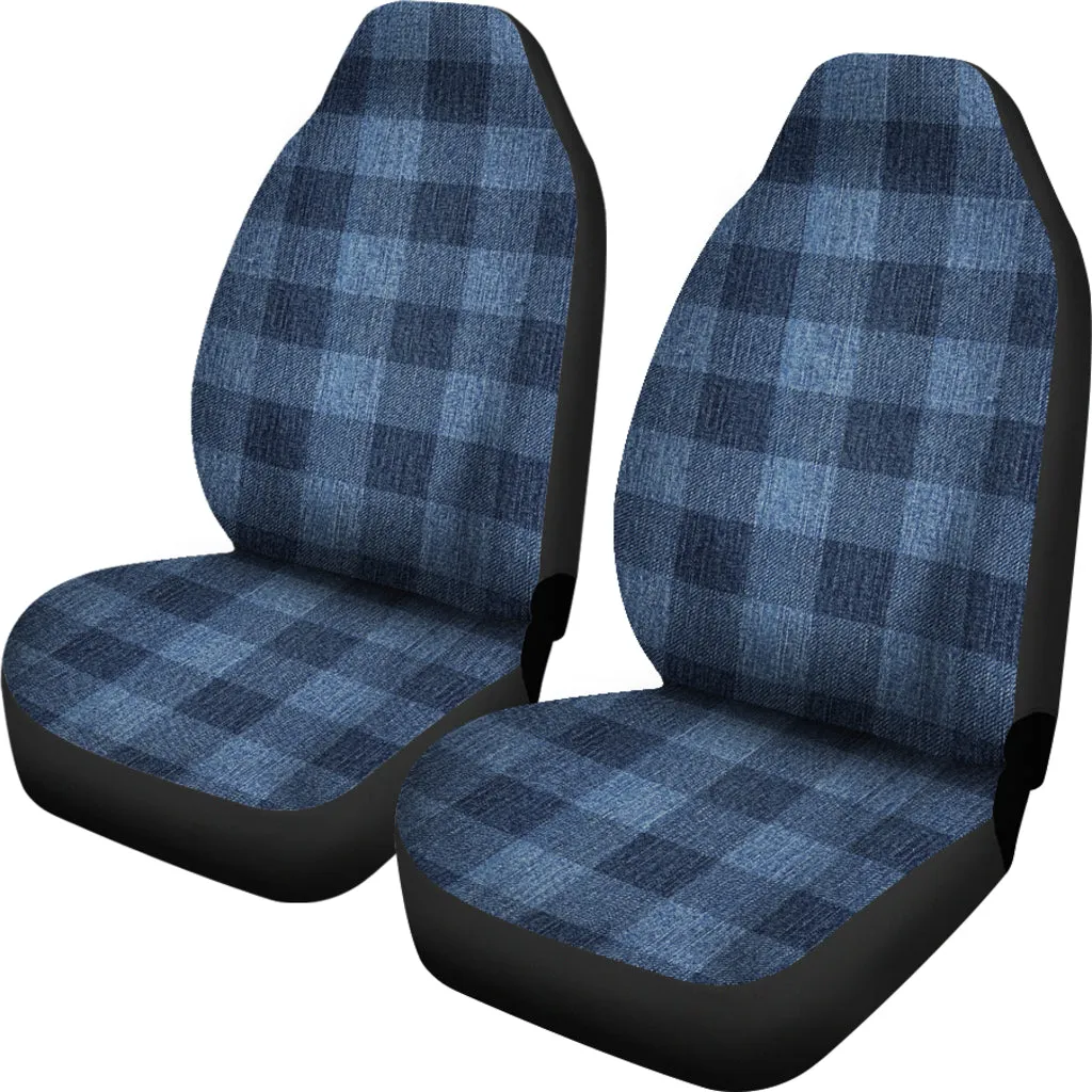 Blue Faux Denim Buffalo Plaid Car Seat Covers Seat Protectors