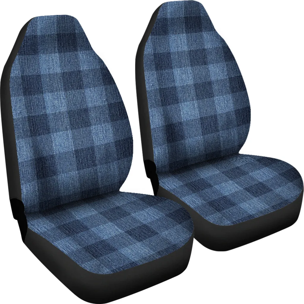 Blue Faux Denim Buffalo Plaid Car Seat Covers Seat Protectors