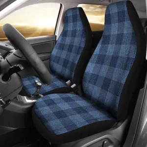 Blue Faux Denim Buffalo Plaid Car Seat Covers Seat Protectors