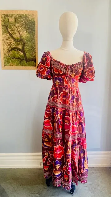 Brown Bright Flora Short Sleeve Midi Dress