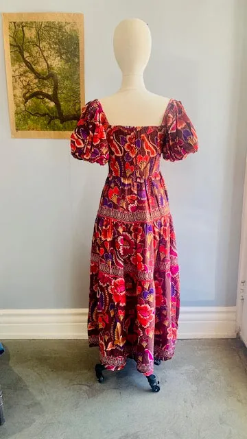 Brown Bright Flora Short Sleeve Midi Dress