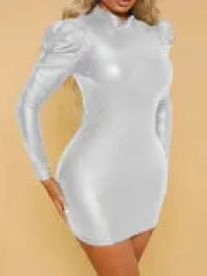 bubble sleeve high neck dress