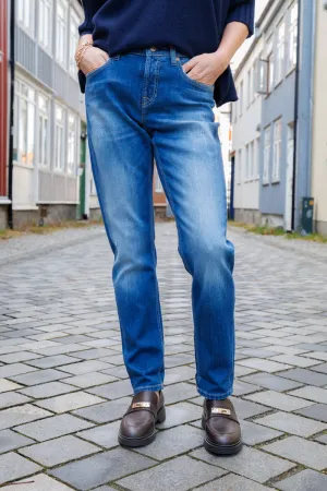 Cambio Kerry blå jeans med oppbrett nederst og vintage detaljer