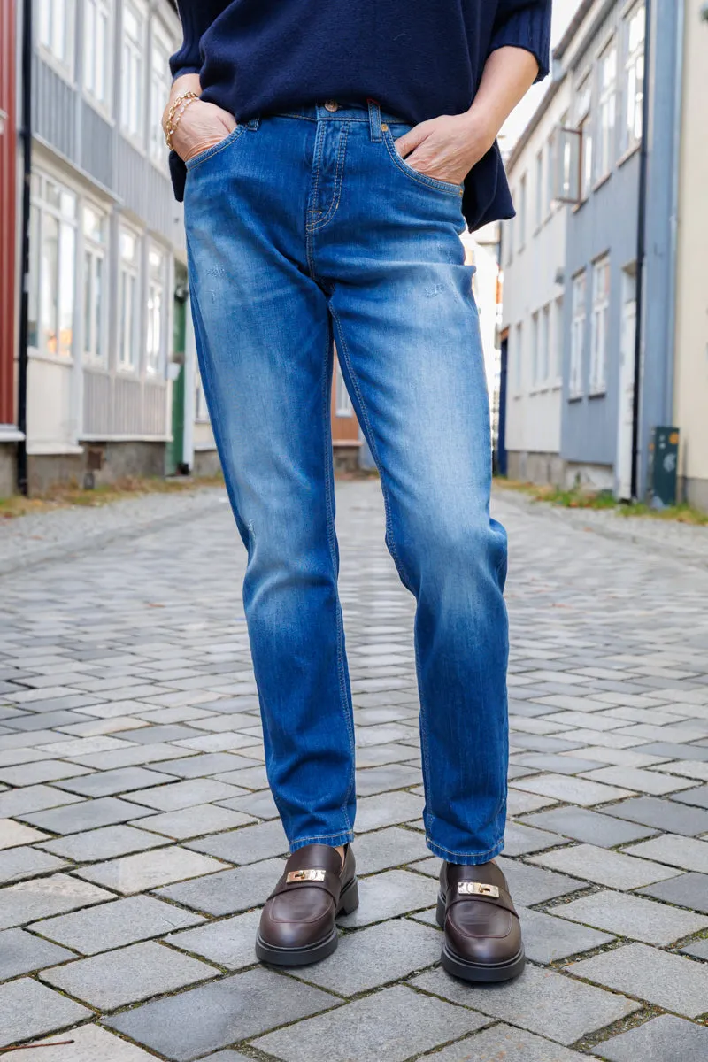 Cambio Kerry blå jeans med oppbrett nederst og vintage detaljer