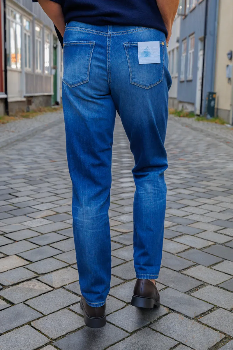 Cambio Kerry blå jeans med oppbrett nederst og vintage detaljer