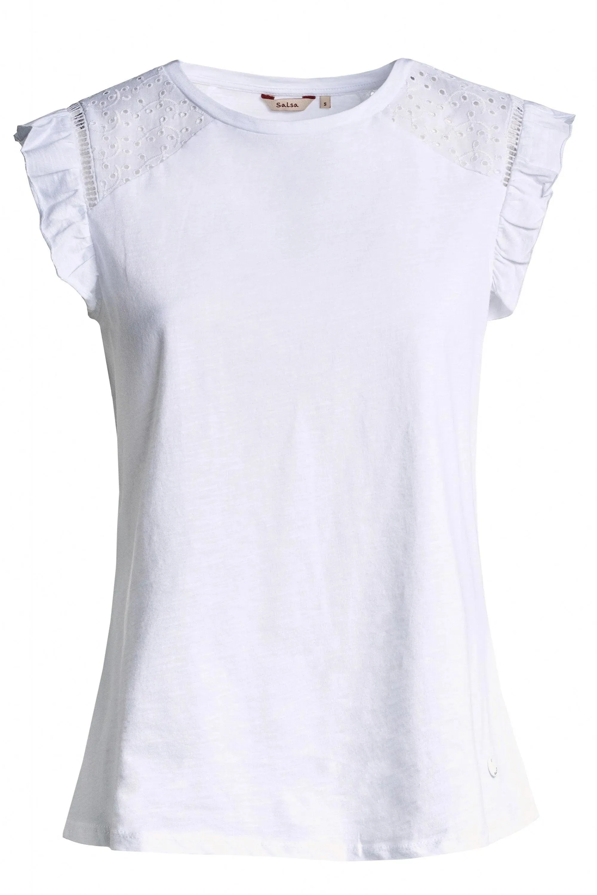 Camiseta con encaje y volantes en las mangas