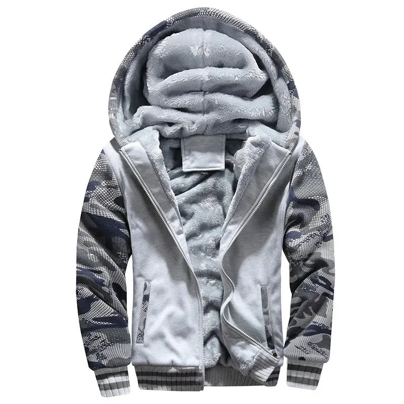 Camouflage Thicken Winter Jacket for Men - Fleece Lined Long Sleeve Coat with Hood, Streetwear Men's Coat
