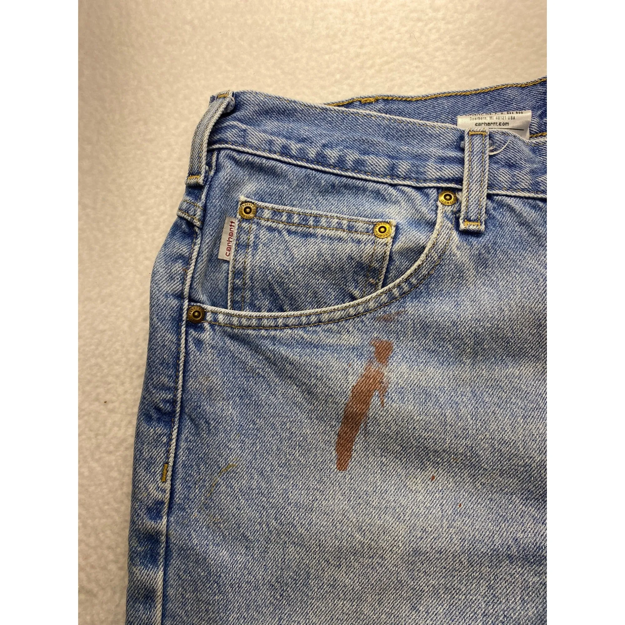 Carhartt Mens  Blue Denim Jeans With Paint Stains Relaxed Fit 28" Inseam #7207