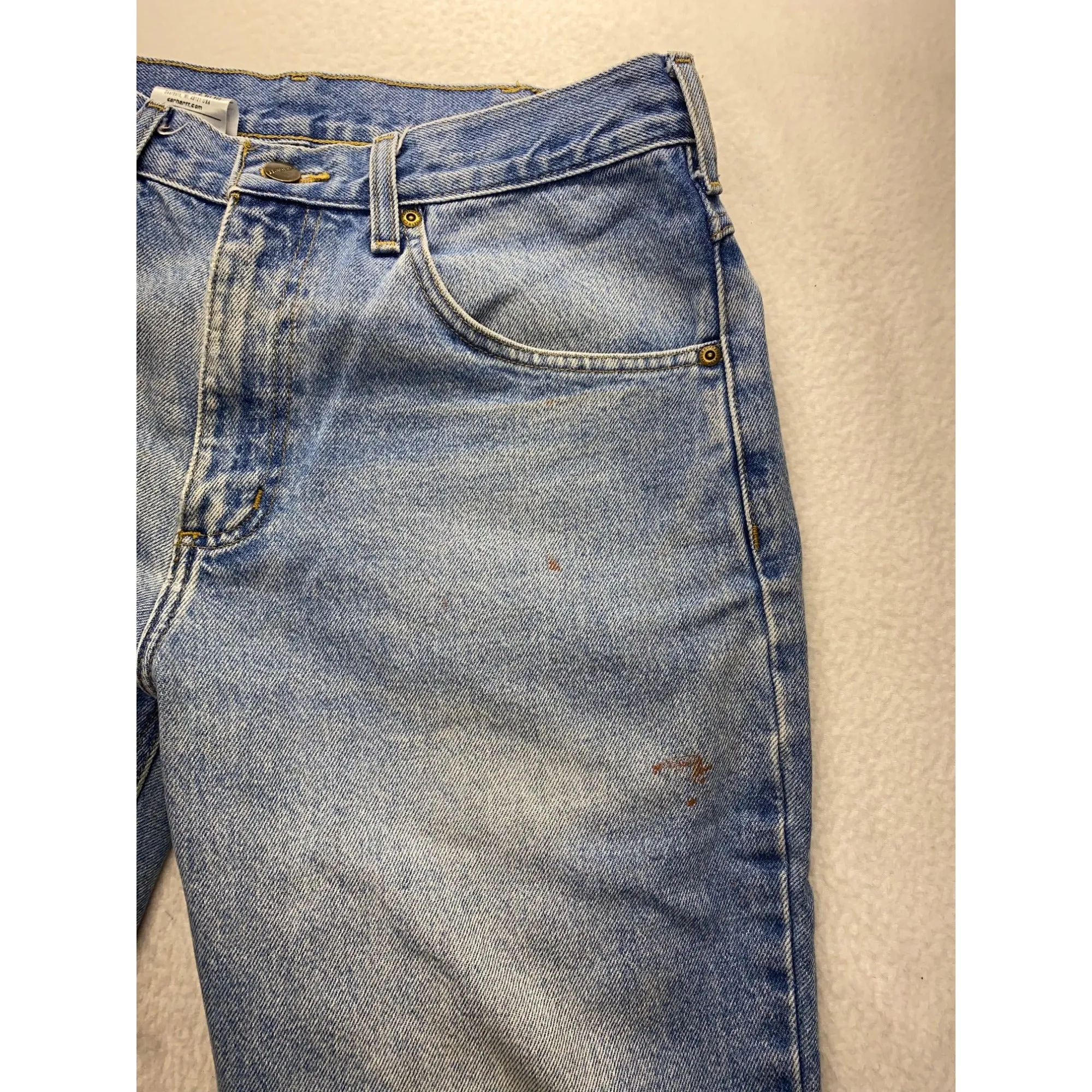 Carhartt Mens  Blue Denim Jeans With Paint Stains Relaxed Fit 28" Inseam #7207
