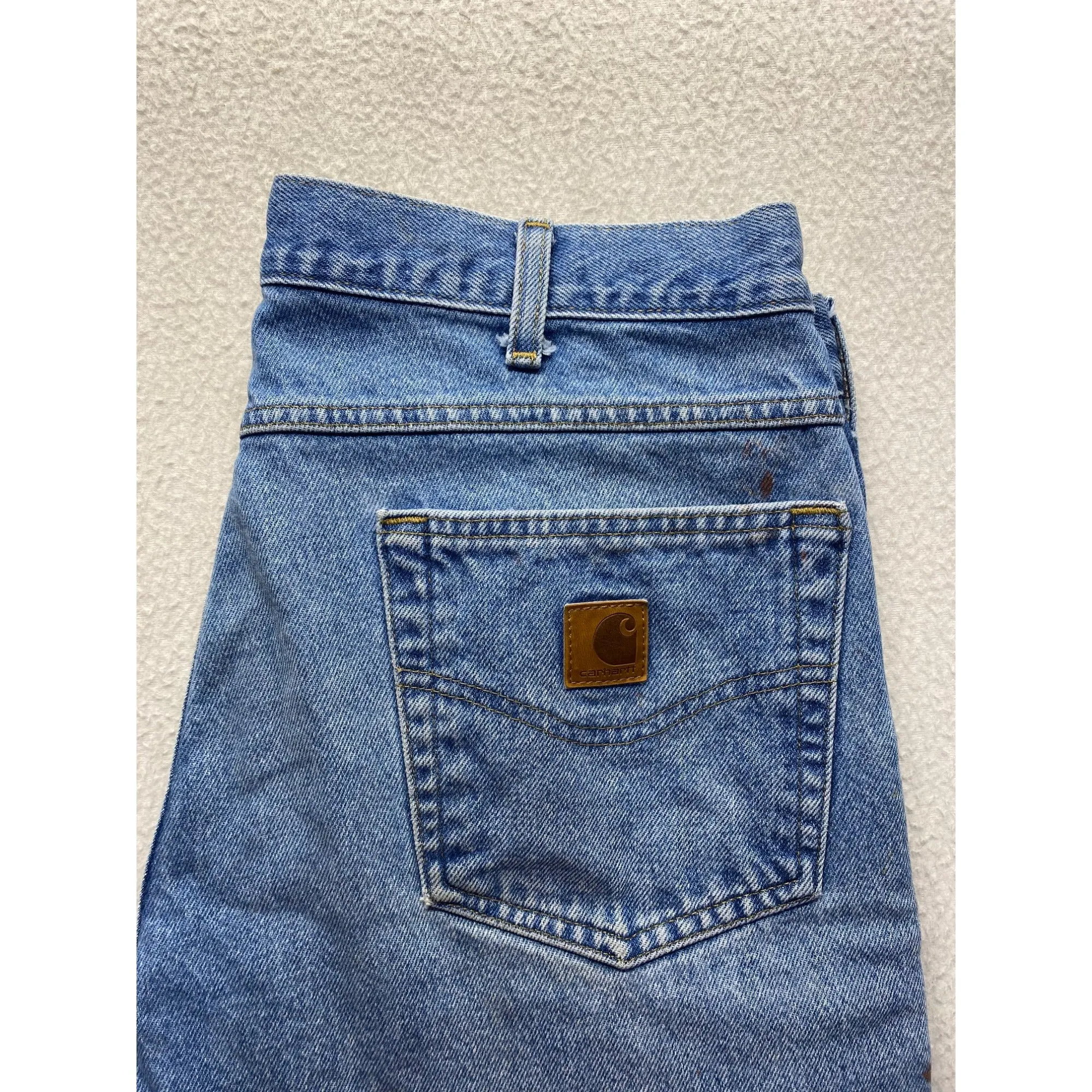 Carhartt Mens  Blue Denim Jeans With Paint Stains Relaxed Fit 28" Inseam #7207