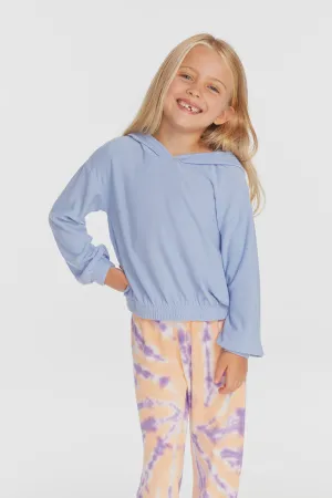 Chaser - Semi Cropped Shirred Hoodie - Blue Hydrangea