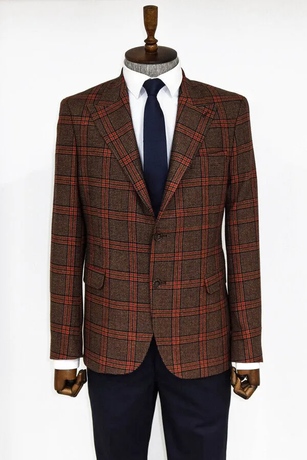 Checked Brown Men Blazer - Wessi