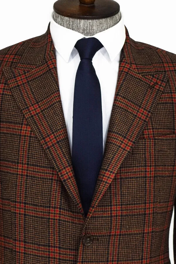 Checked Brown Men Blazer - Wessi