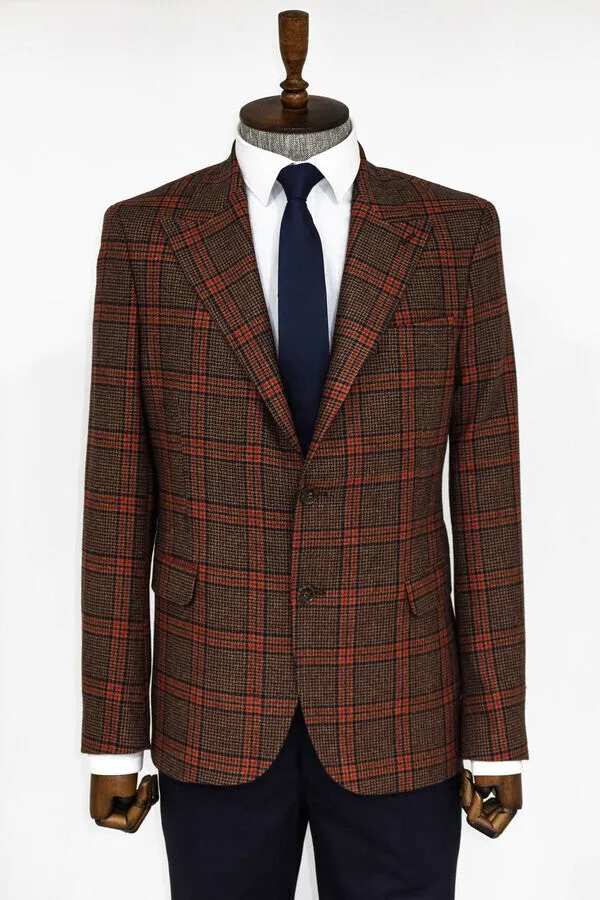 Checked Brown Men Blazer - Wessi