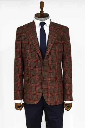 Checked Brown Men Blazer - Wessi