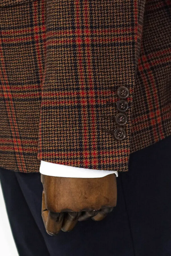 Checked Brown Men Blazer - Wessi