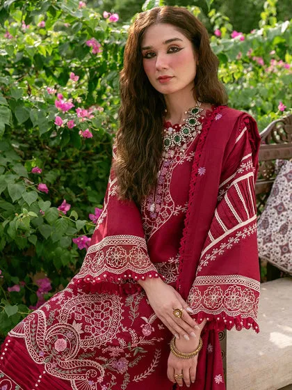 Cherry Red Embroidered Pakistani Crushed Sharara kameez with Dupatta