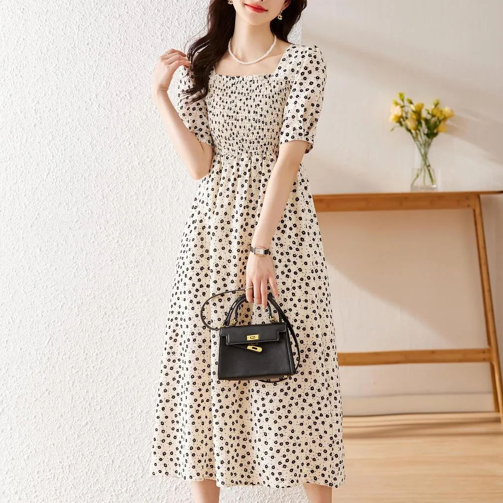Chic A-line Dobby Dress for Women with Waist-Defining Style