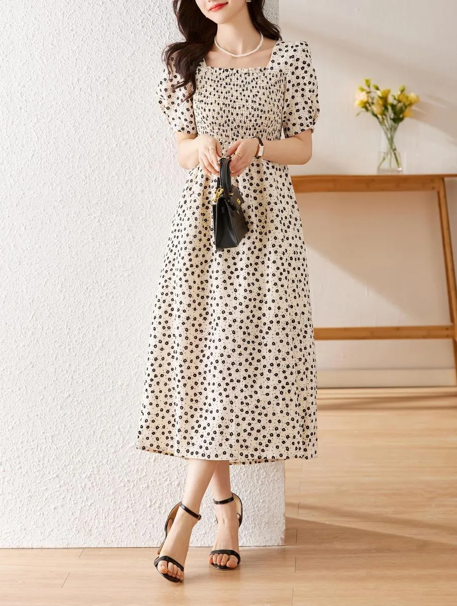 Chic A-line Dobby Dress for Women with Waist-Defining Style