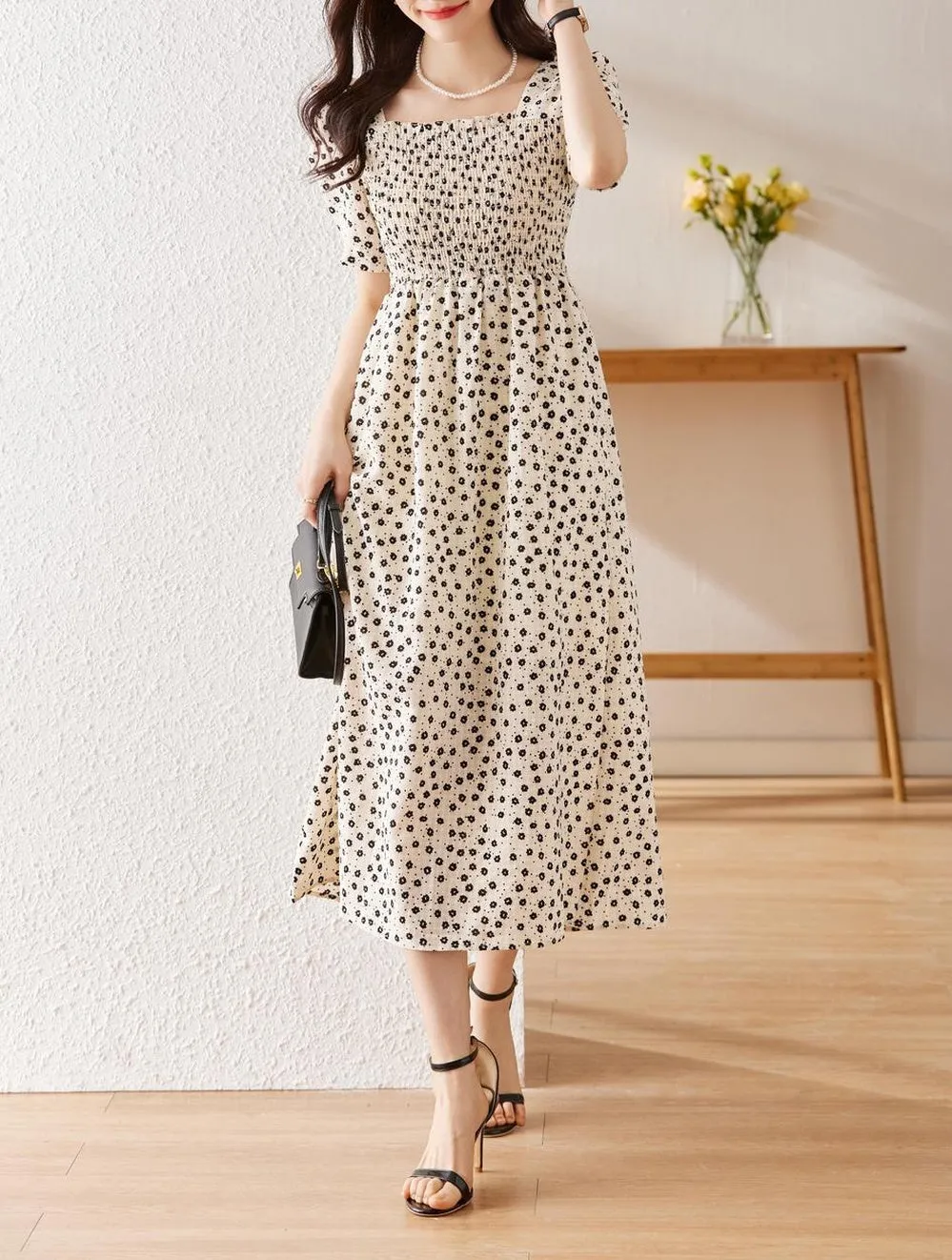 Chic A-line Dobby Dress for Women with Waist-Defining Style