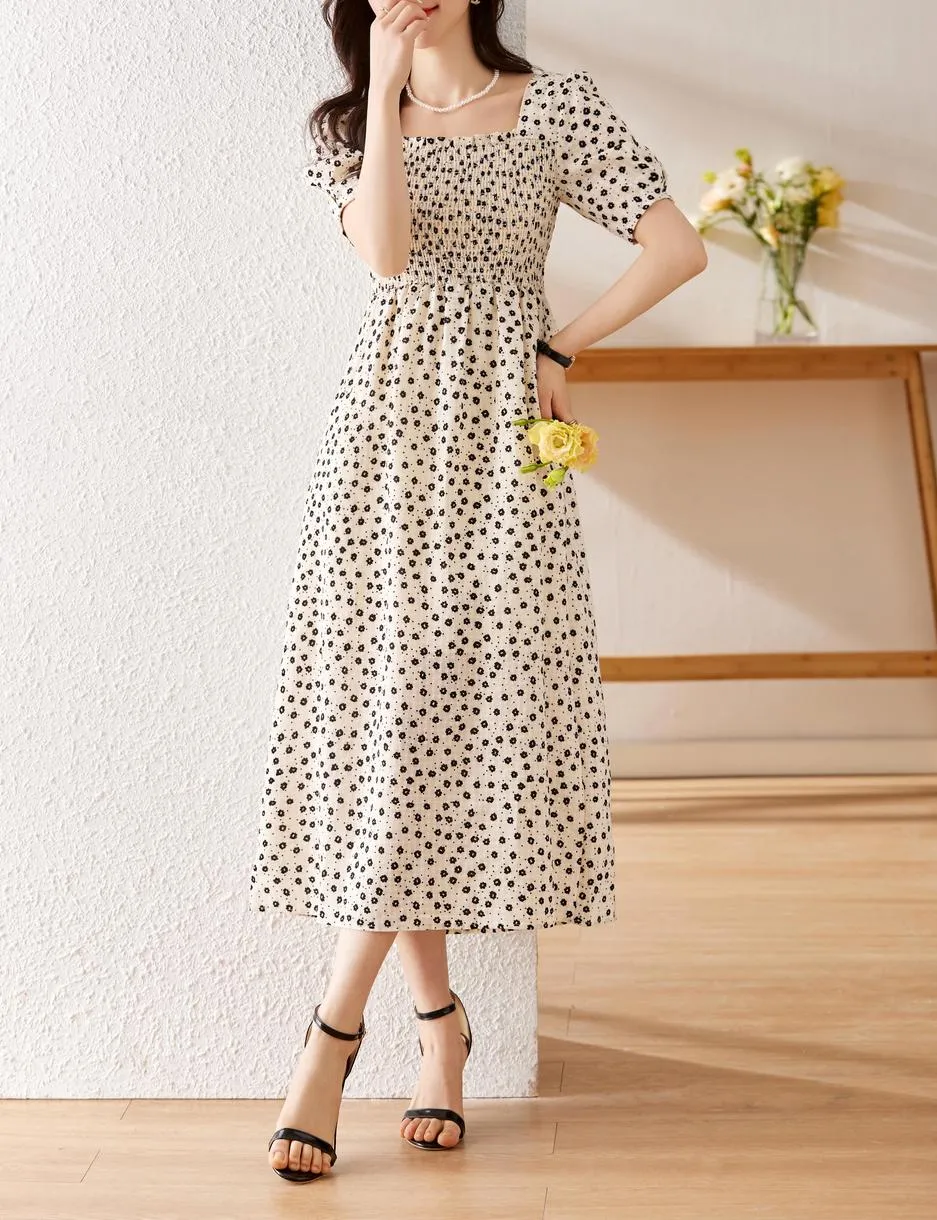 Chic A-line Dobby Dress for Women with Waist-Defining Style