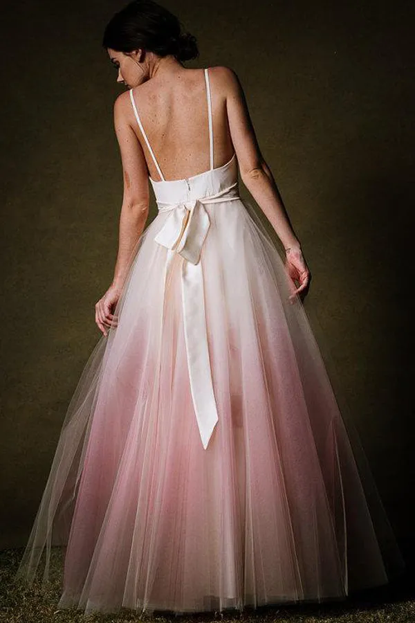 Chic A-line Floor-length Ombre Spaghetti Straps Long Prom Dress,MP435