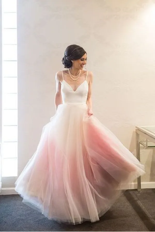 Chic A-line Floor-length Ombre Spaghetti Straps Long Prom Dress,MP435