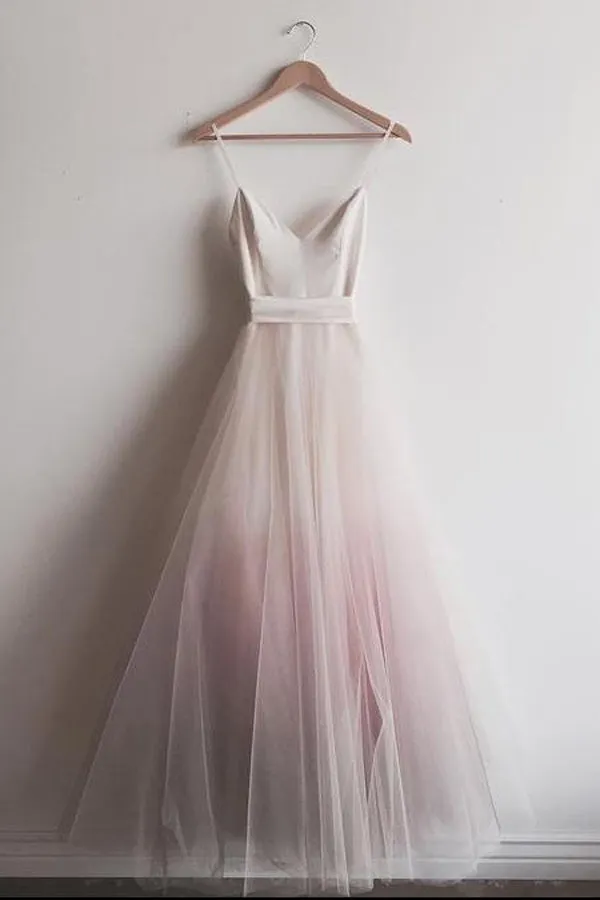 Chic A-line Floor-length Ombre Spaghetti Straps Long Prom Dress,MP435