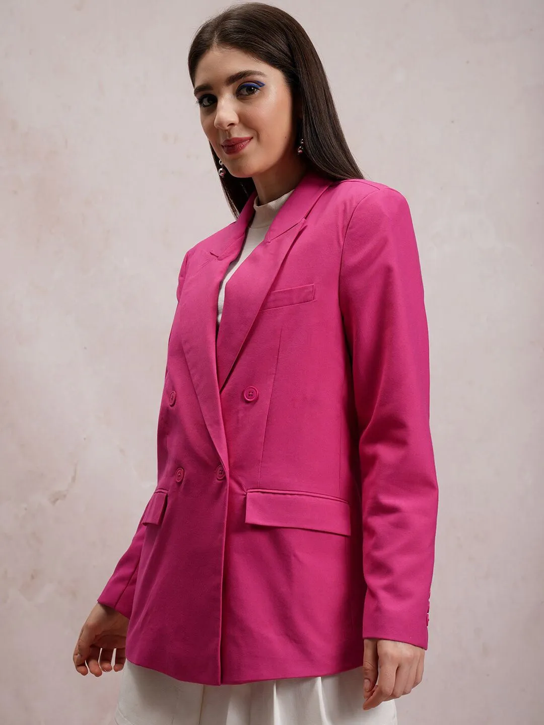 CHIC BY TOKYO TALKIES Notched Lapel Oversize Longline Double Breasted Blazers
