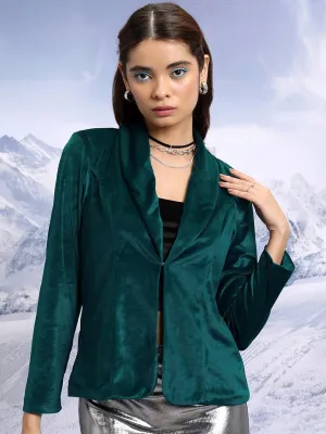 CHIC BY TOKYO TALKIES Teal Velvet Single Breasted Blazers