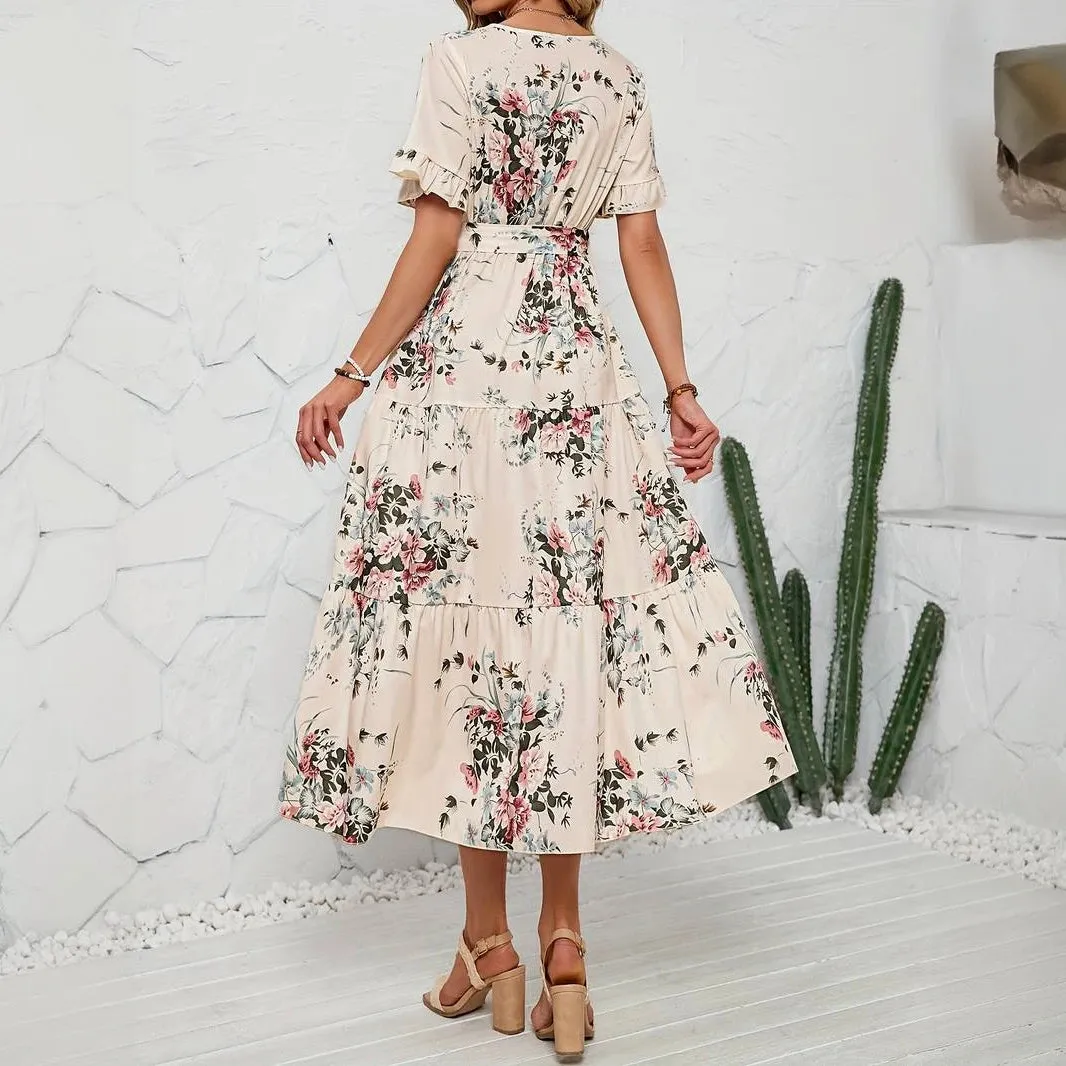 Chic Floral Dress with Ruffled Sleeves