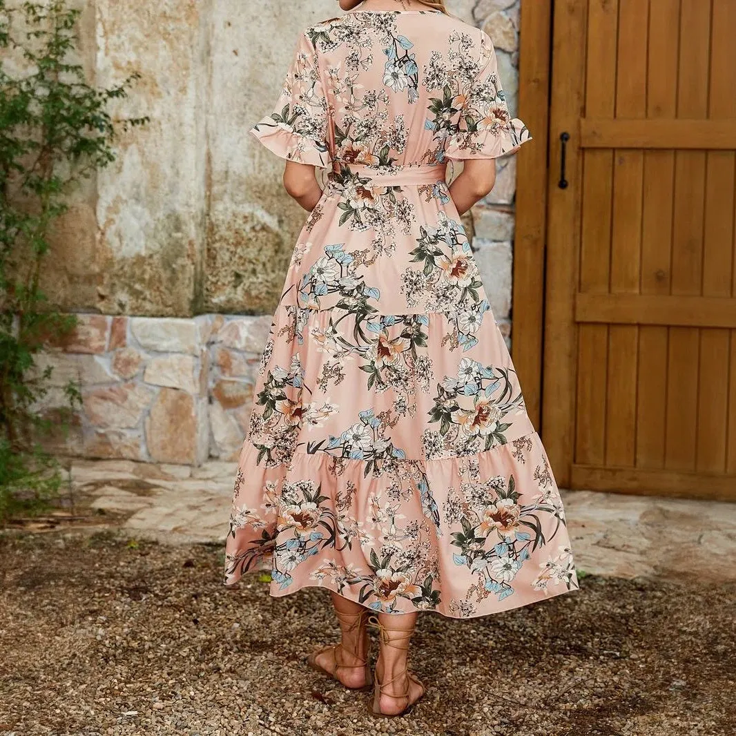 Chic Floral Dress with Ruffled Sleeves