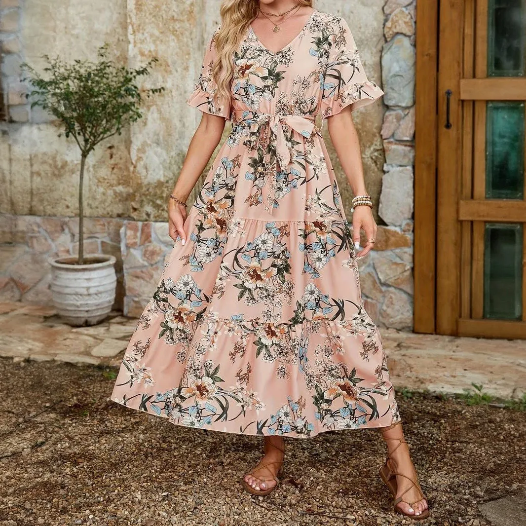 Chic Floral Dress with Ruffled Sleeves